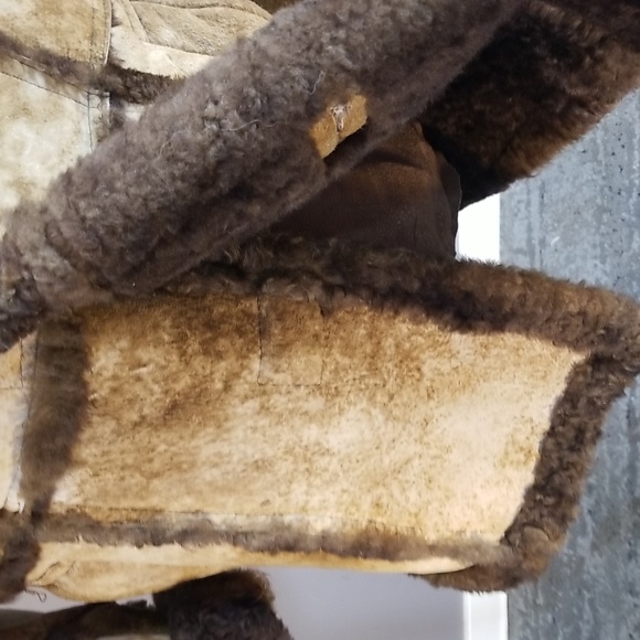 Sheepskin mens coat from Sears vintage brown tan size 44 unique mottled leather - Picture 8 of 17